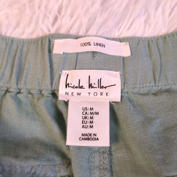 Nicole Miller Womens M 100% Linen Jogger Cargo Pants Mint Green Pockets Boho - Picture 7 of 11